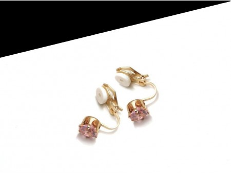 Cercei clips cu cristal rotund roz